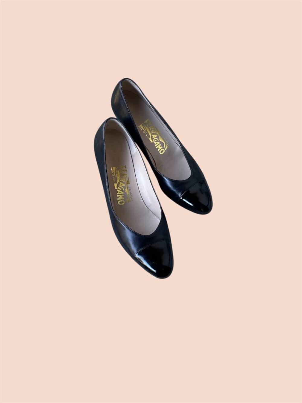 Salvatore Ferragamo Black Patent Leather Slip On Wedge Pumps Italy